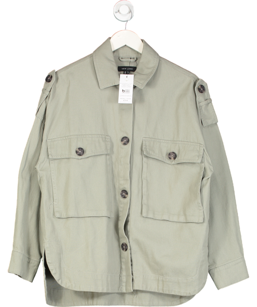 New Look Green Double Pocket Cotton Button Up Shacket UK 8