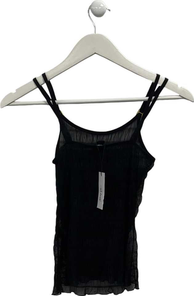 Nasty Gal Black Ruched Mesh Cami Top UK XS