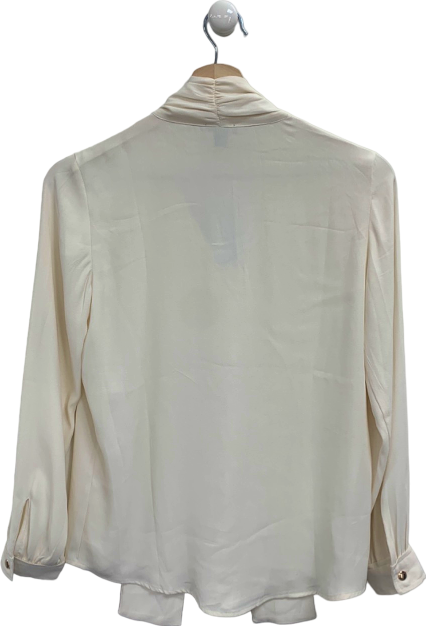 Ann Taylor Cream Blouse with Neck Tie Detail UK XXS Petite