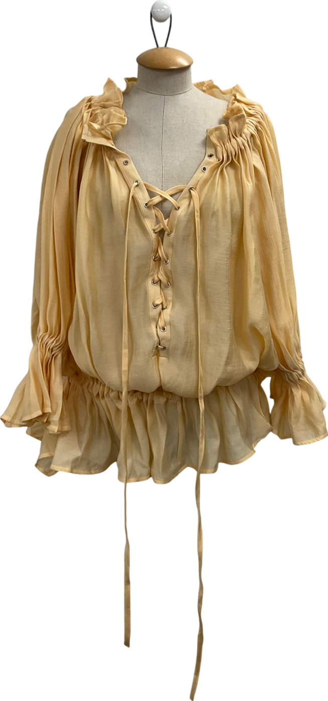 Yellow Gathered Waist Blouse UK S