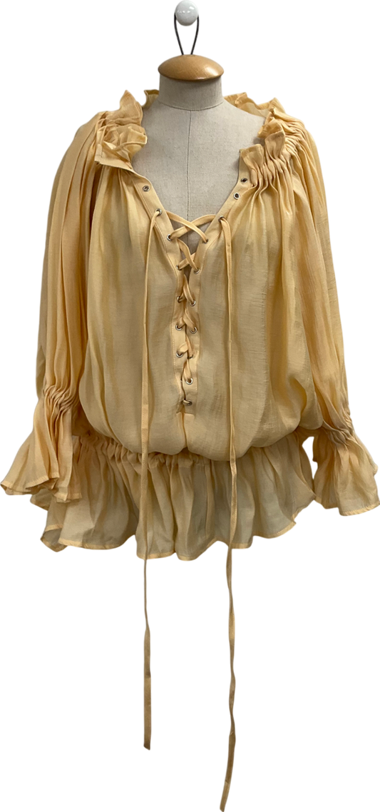 Yellow Gathered Waist Blouse UK S