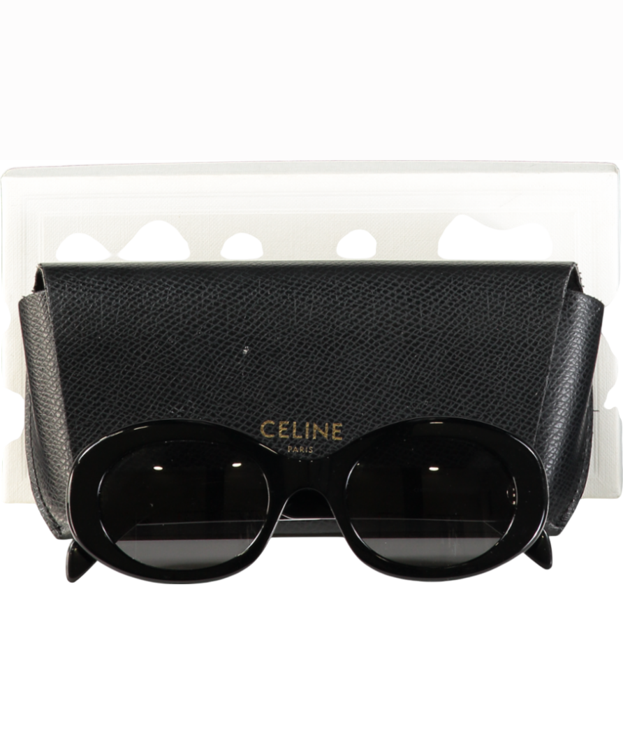 Celine Black / Gold Triomphe oval-frame acetate sunglasses in Case