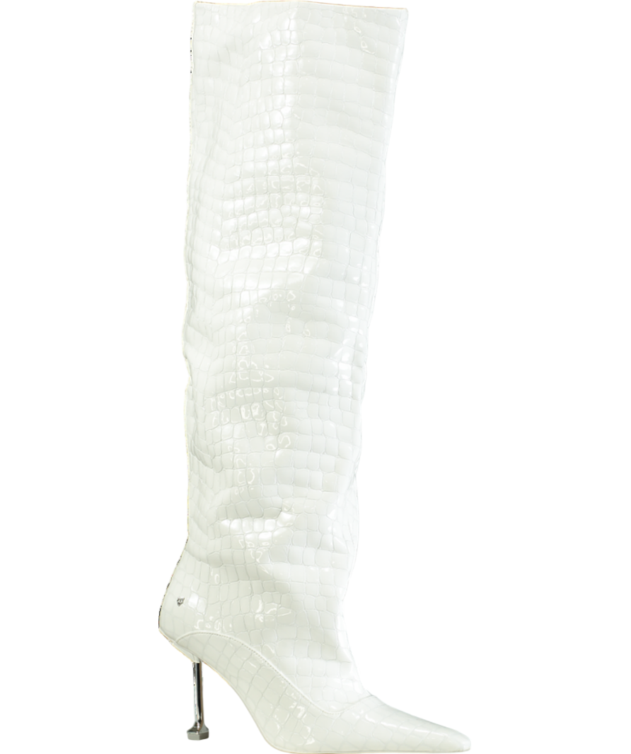 Naked Wolfe White Texas Croc Patent Leather Boots UK 7 EU 40 👠