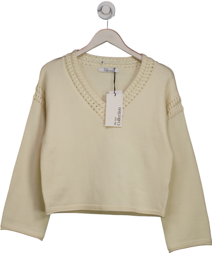 Cream Very Collection V Neck Open Stitch Knitted Jumper UK S