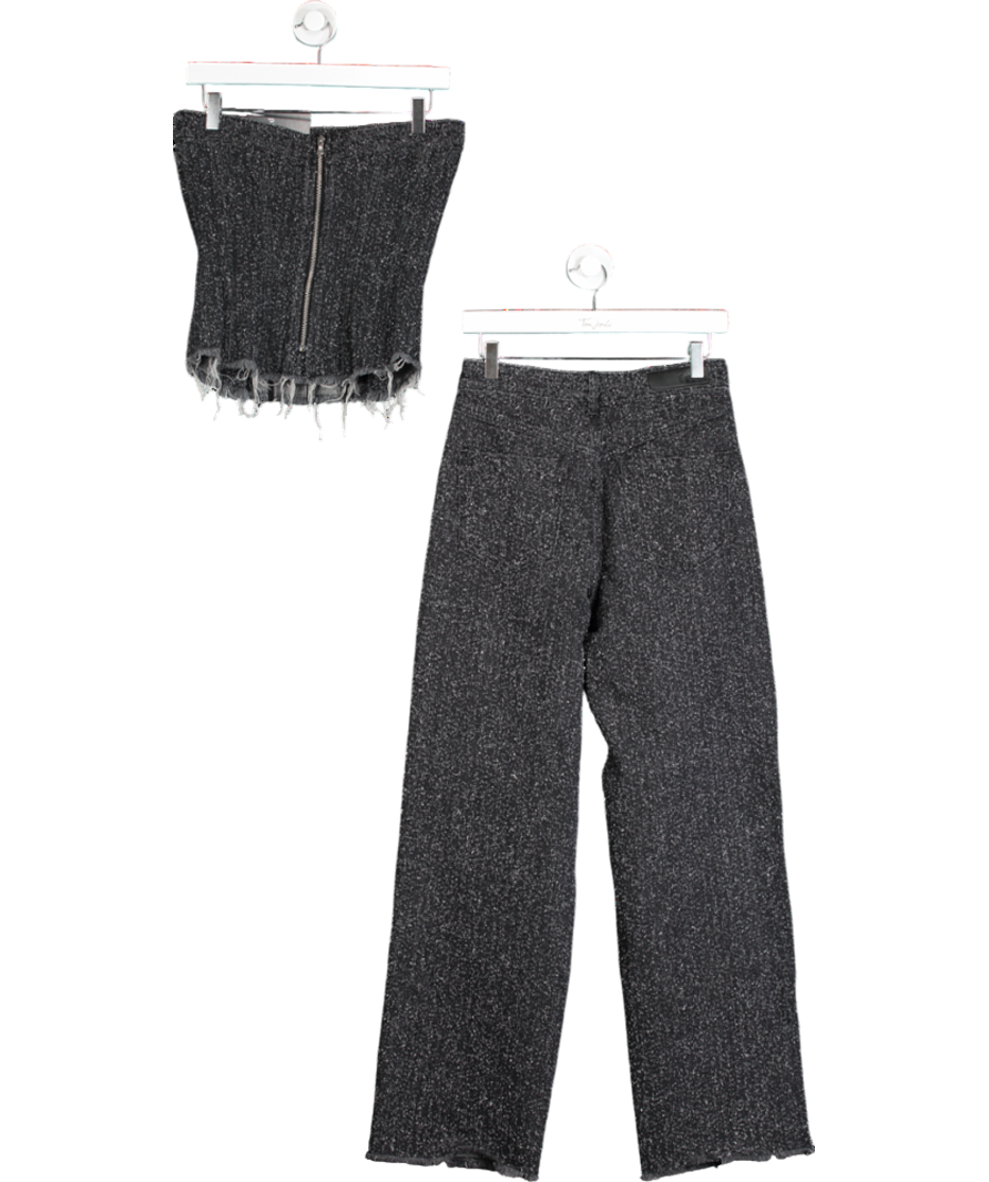 Mistress Rocks 2-piece Distressed Black Boucle Denim Strapless Top And Jeans Set UK S