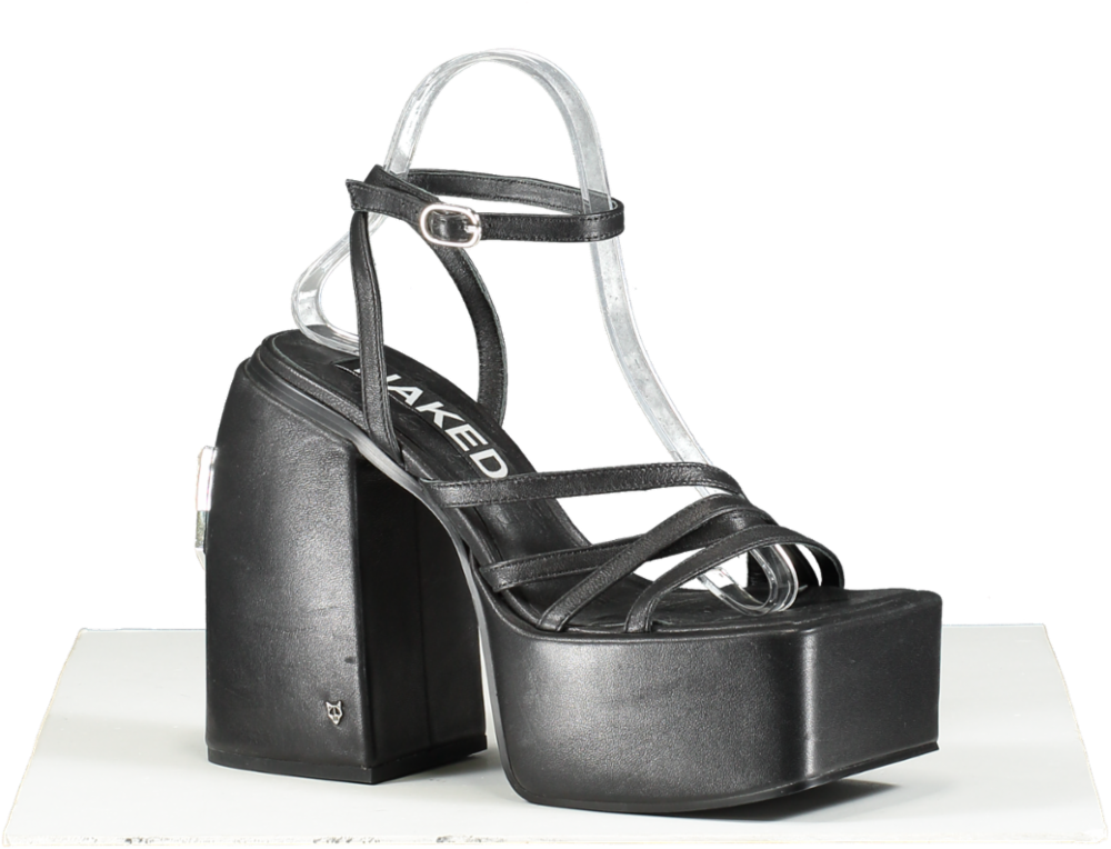 Naked Wolfe Black Jenny Strappy Satin Platform Sandals UK 5 EU 38 👠