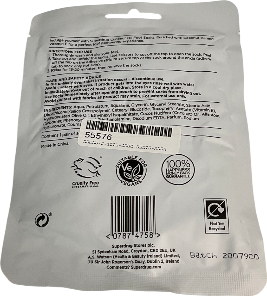 Superdrug Coconut Oil Sock Pack Foot Mask 1 pair