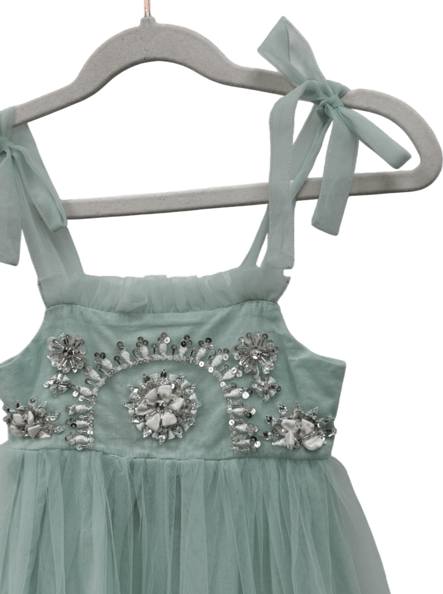 TUTU DU MONDE Dusty Aqua Green Embellished Tulle Dress 6 - 7 Years