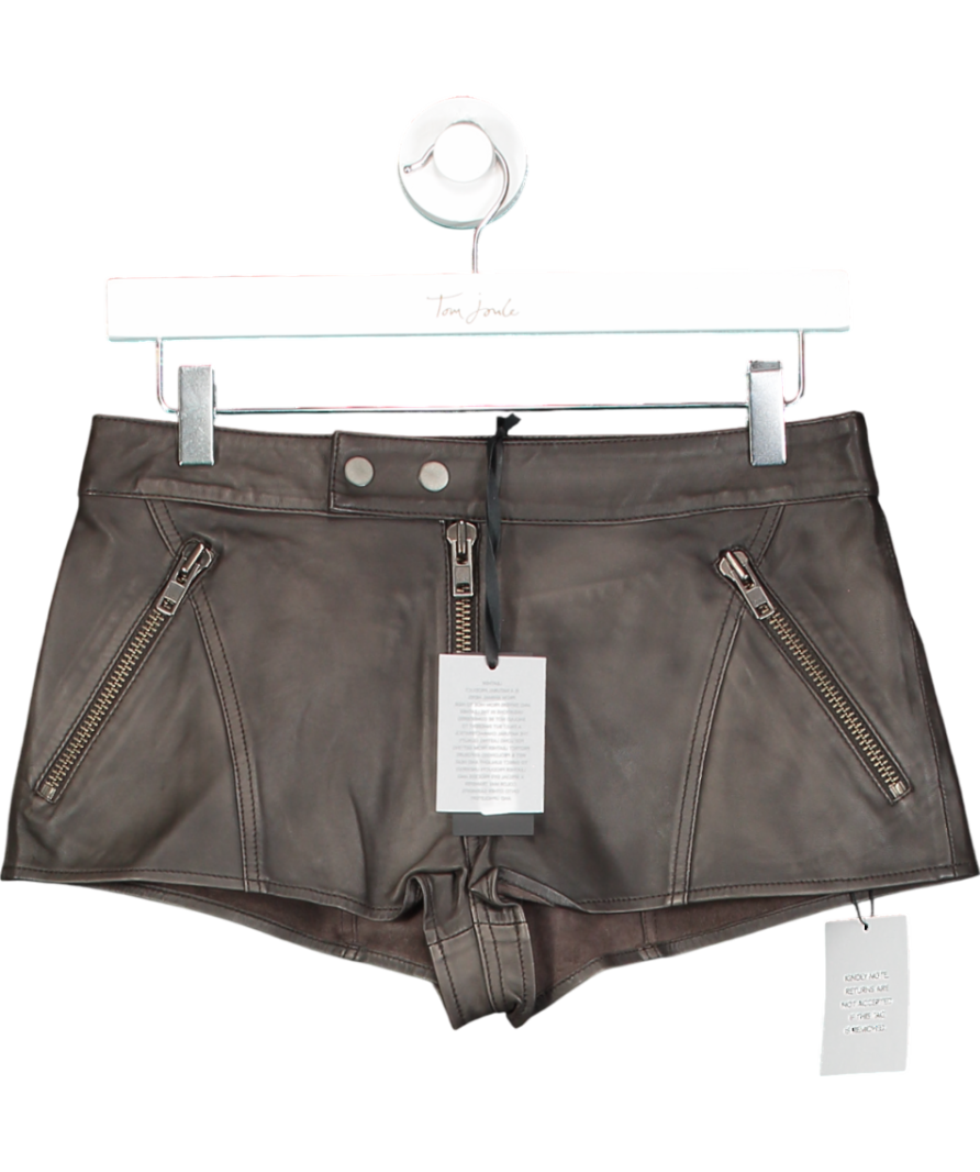 h:ours Distressed Brown Artemisia Lambs Leather Shorts UK XS
