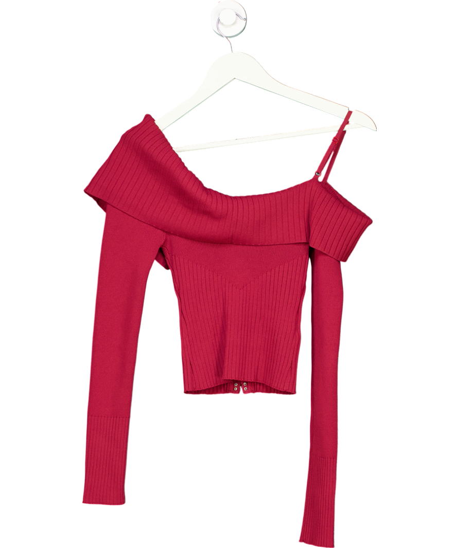 HOUSE OF SUNNY Red One Love Ribbed Knit Sweater UK 8