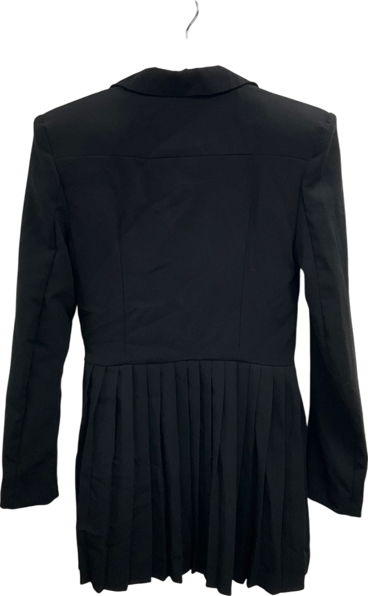 PrettyLittleThing Black Asymmetric Pleated Blazer Dress UK 10