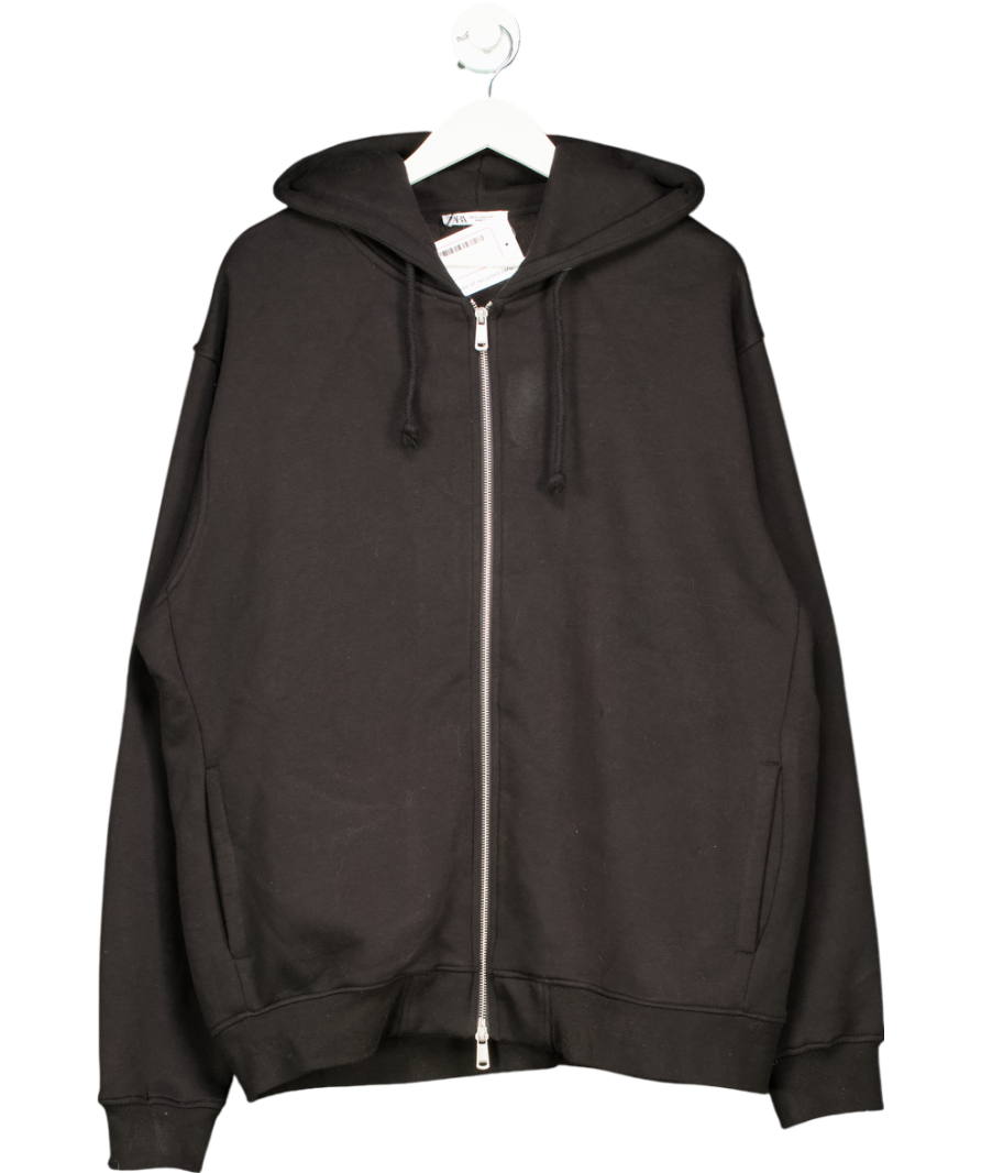 ZARA Black Basic Zip Hoodie UK XL