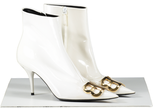 BALENCIAGA  Bb White Patent Leather Kitten Heel Ankle Boots UK 6 EU 39 👠