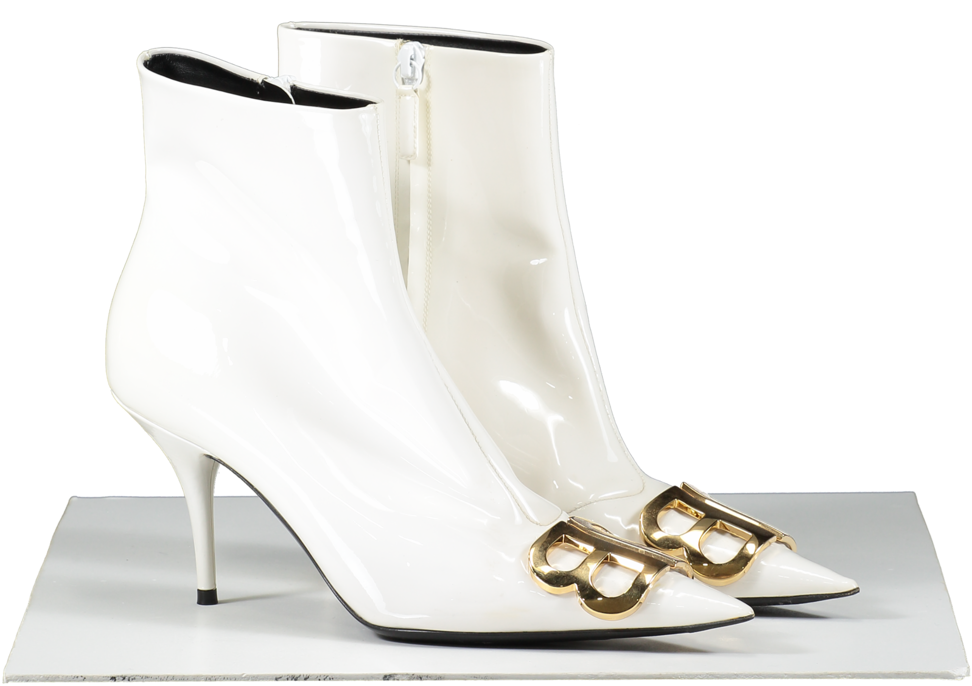 BALENCIAGA  Bb White Patent Leather Kitten Heel Ankle Boots UK 6 EU 39 👠