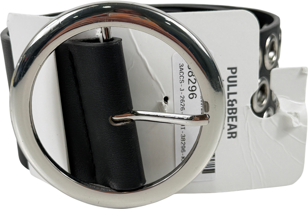 Pull&Bear Black Faux Leather Wide Eyelet Belt One Size