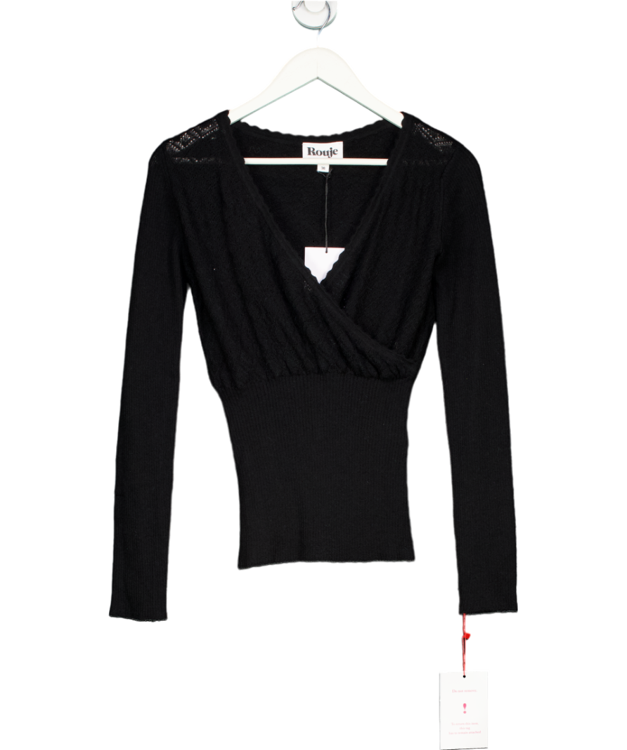 Rouje Paris Black Zoeline Wrap Over Sweater Top UK 8