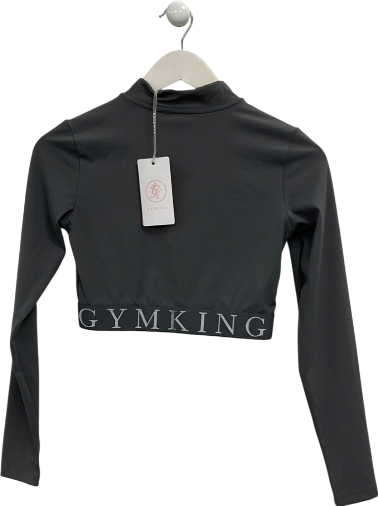 GYM KING Grey Impact 1/4 Zip Crop Top UK 8
