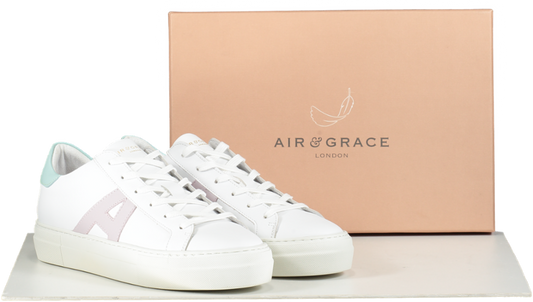Air & Grace White / Pink / Mint Signature Leather Trainers Bnib UK 7 EU 40 👠