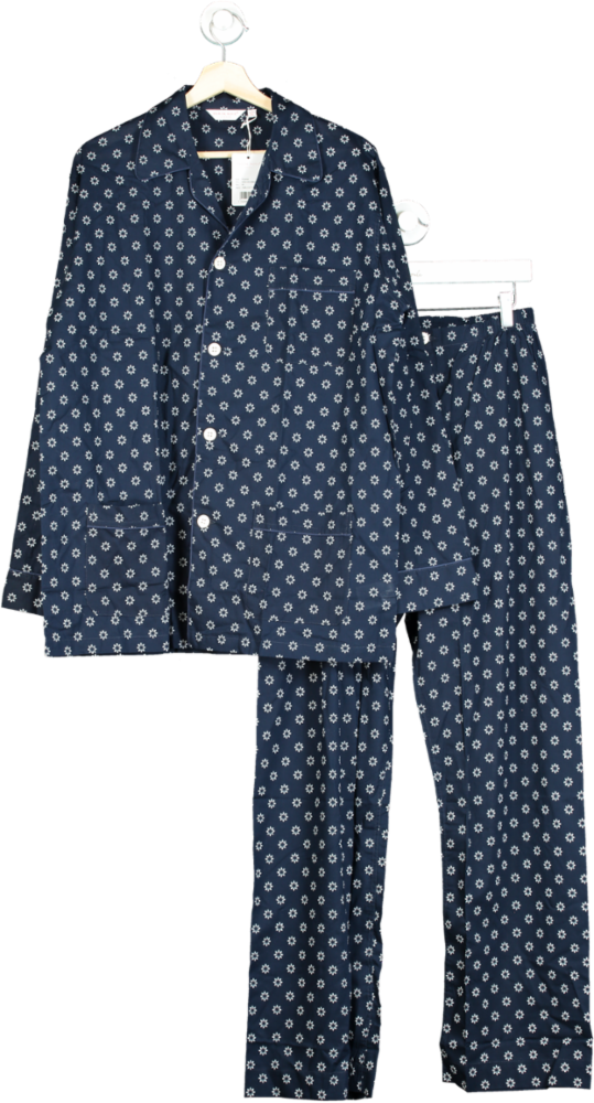 Derek Rose Navy Classic Fit Pyjamas Nelson 102 Cotton Batiste UK M