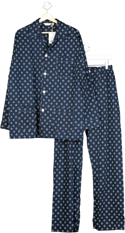 Derek Rose Navy Classic Fit Pyjamas Nelson 102 Cotton Batiste UK M