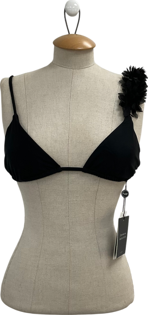 Club L Black Cassia Triangle Flower Trimmed Bikini Top UK 8