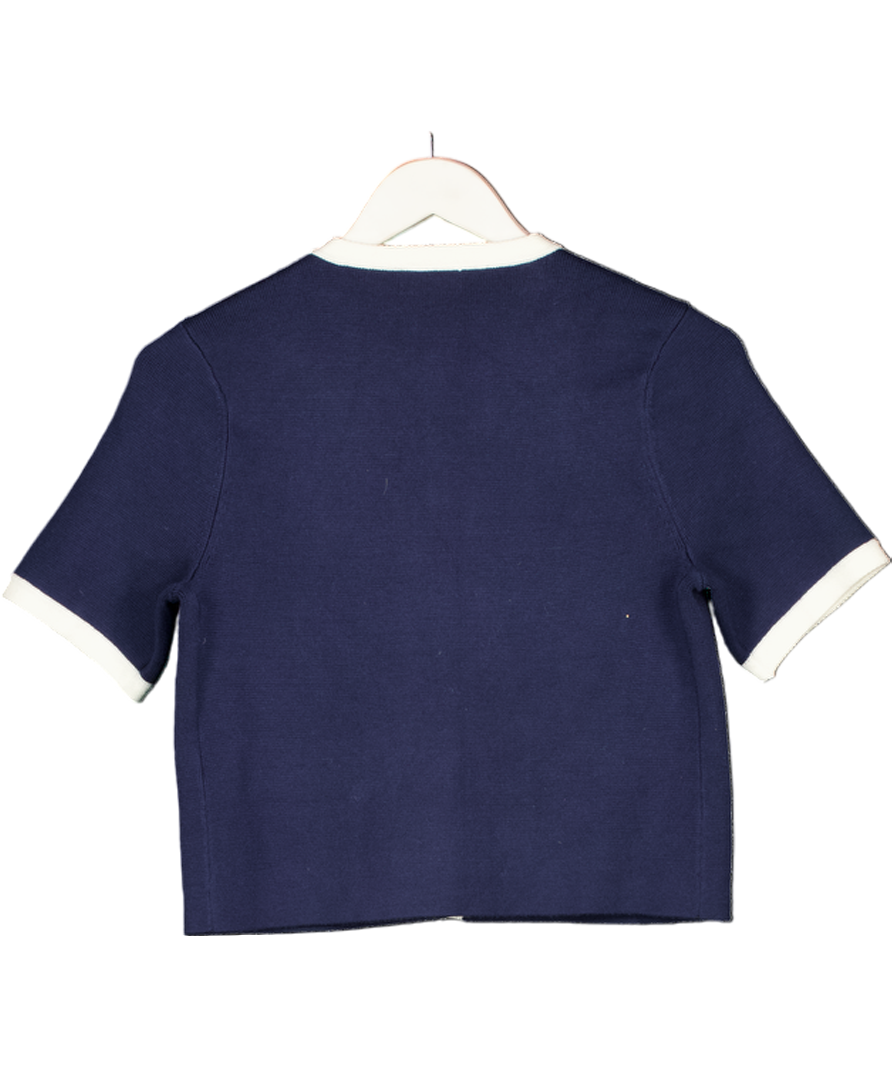 Abercrombie & Fitch Blue Contrast Trim Short Sleeve Cardigan With Gold Button Detail UK XS