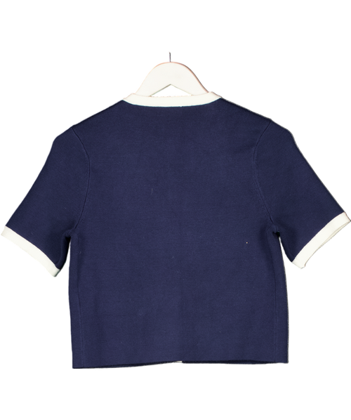 Abercrombie & Fitch Blue Contrast Trim Short Sleeve Cardigan With Gold Button Detail UK XS
