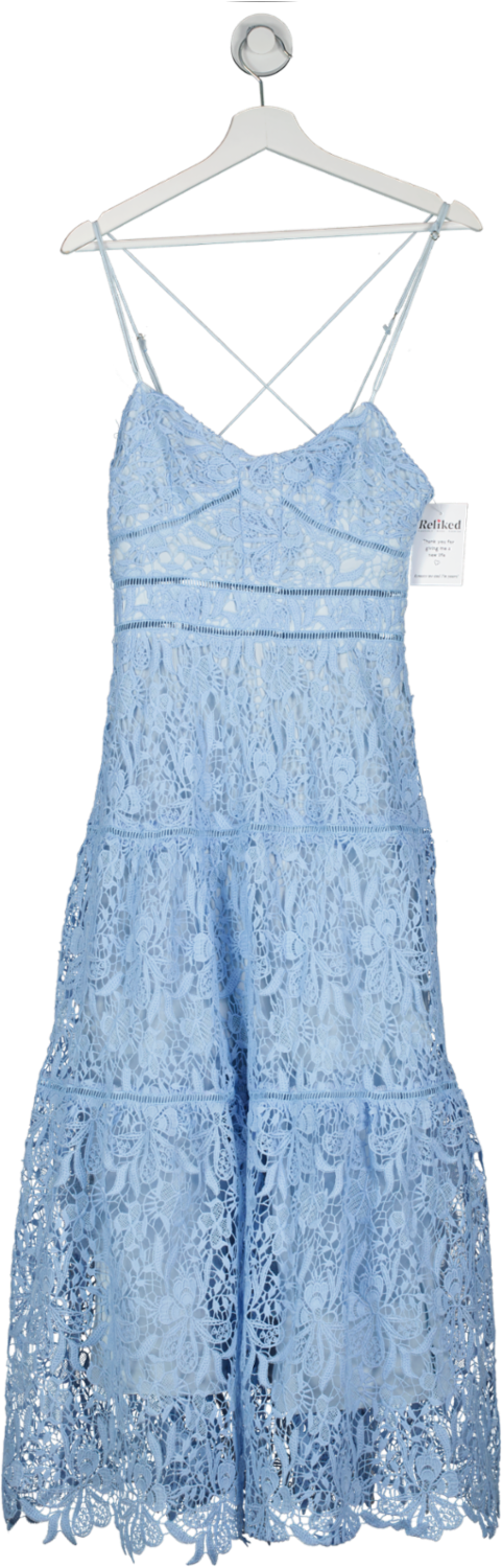 Karen Millen Blue Chemical Lace Strappy Back Midi Dress UK 10