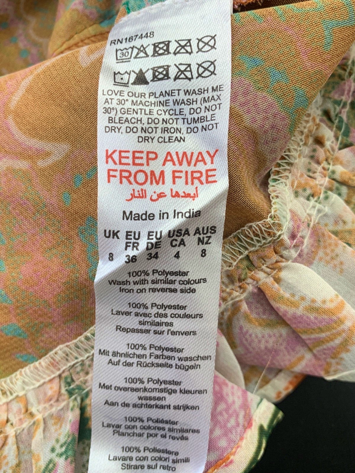 Nasty Gal Orange/Green Paisley Spliced Ruffle Coin Trim Cover Up Top UK 8