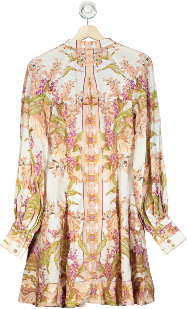 Karen Millen Pink Mirrored Floral Viscose Linen Mini Dress UK 6