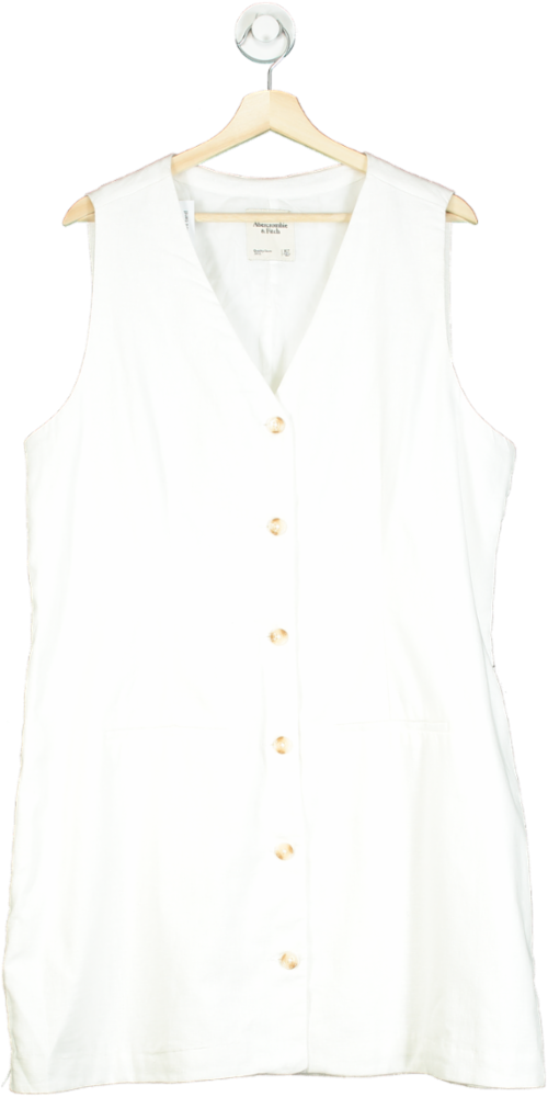 Abercrombie & Fitch White Linen Blend Sleeveless Dress UK XL