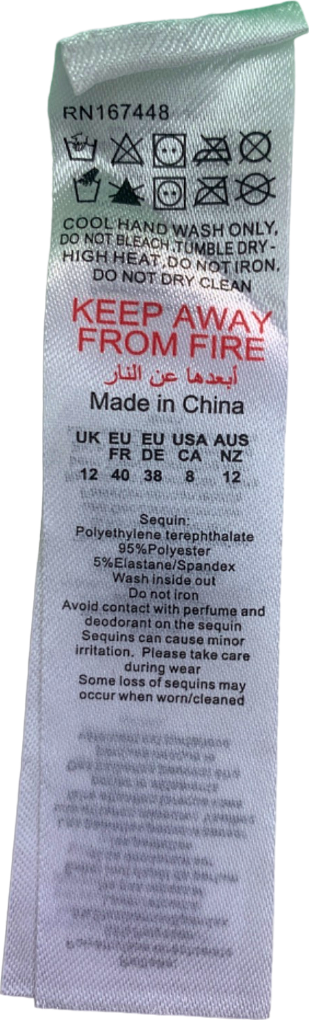 PrettyLittleThing Pale Lime Sequin Square Neck Fishtail Maxi Dress Size 12