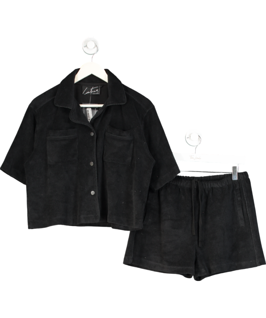 The Couture Club Black 2-piece Heavyweight Towelled Resort Shorts And  Co-ord Shirt Set UK 6