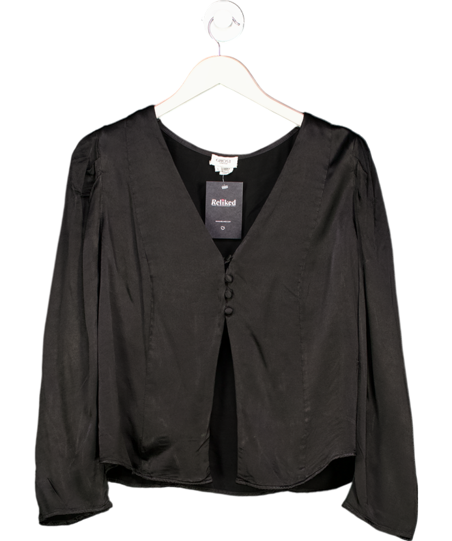 ghost Black Long Sleeve Button Front Satin Blouse UK L