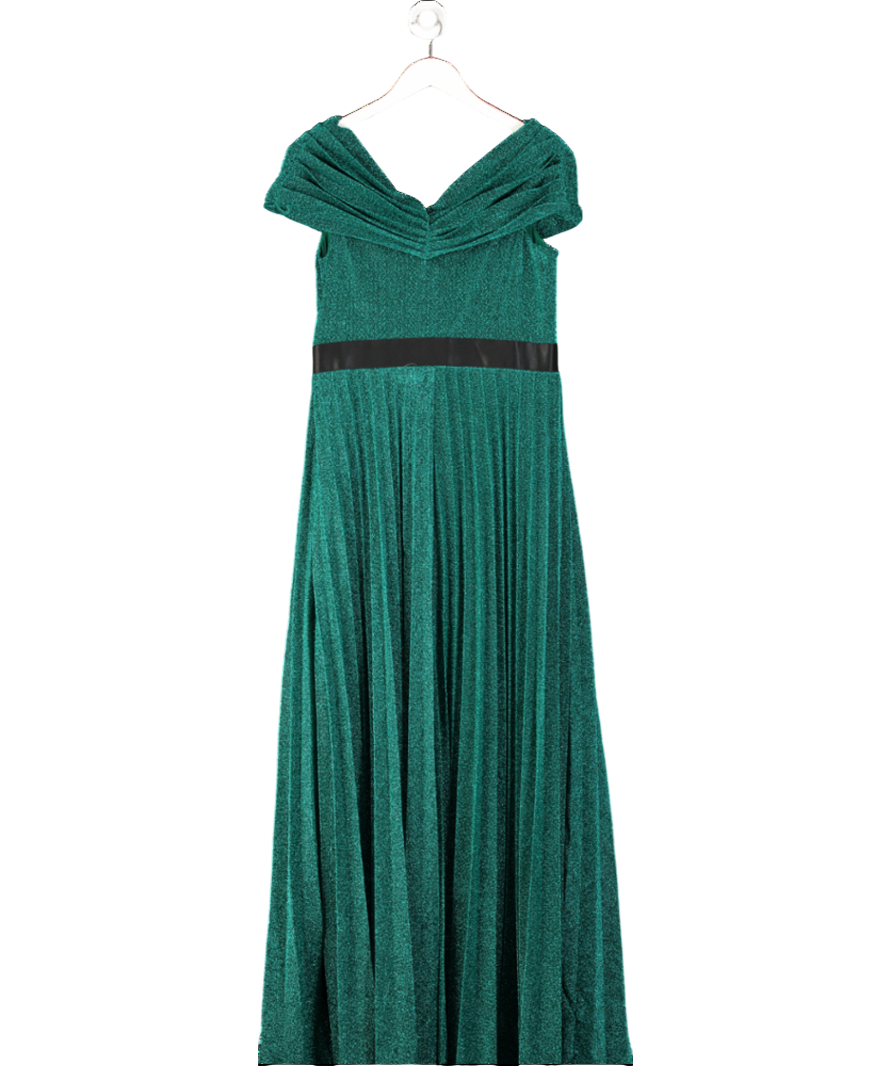 Goddiva Green Lurex Pleated Skirt Maxi Dress UK 16