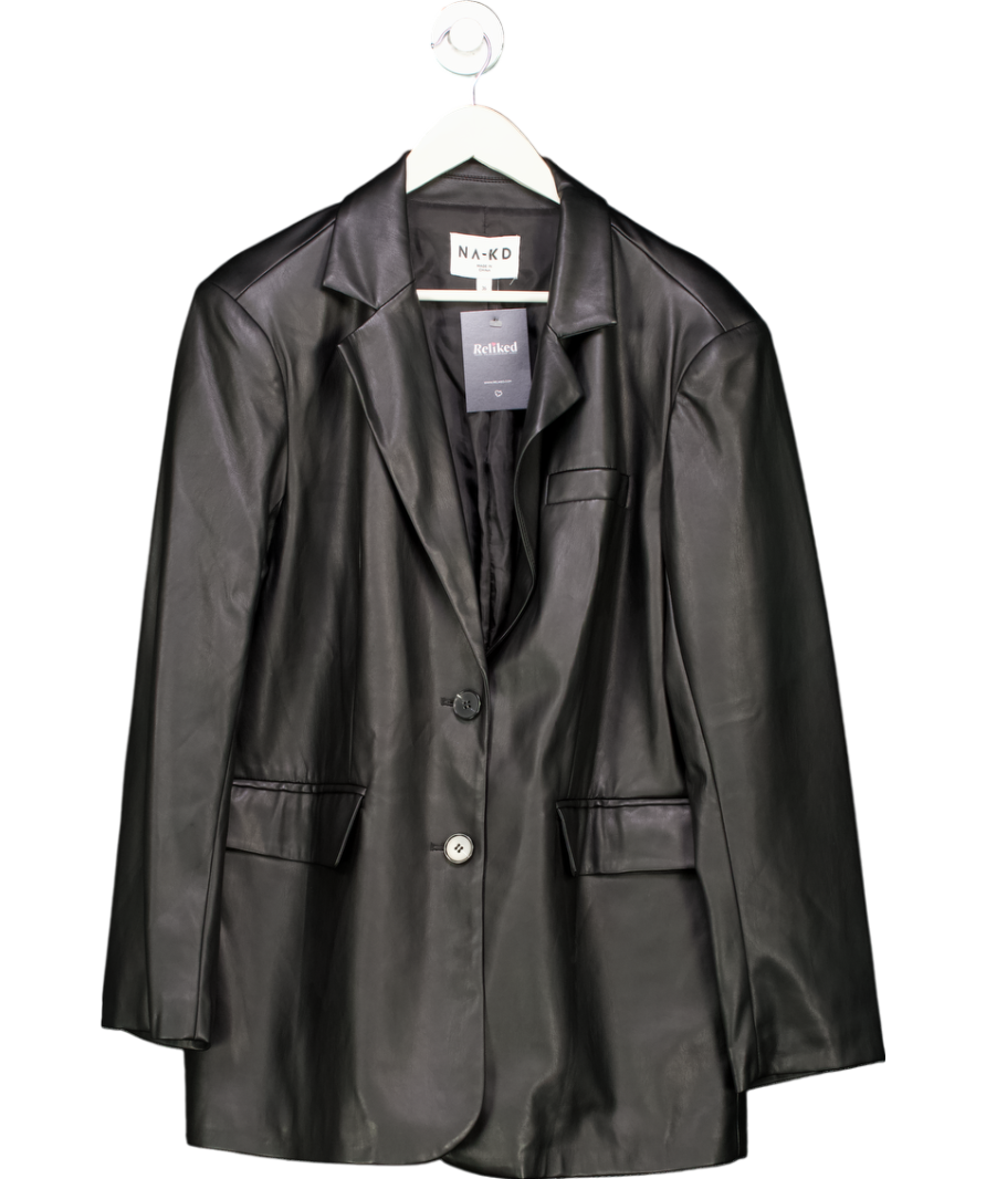 NA-KD Black Faux Leather Blazer UK 8