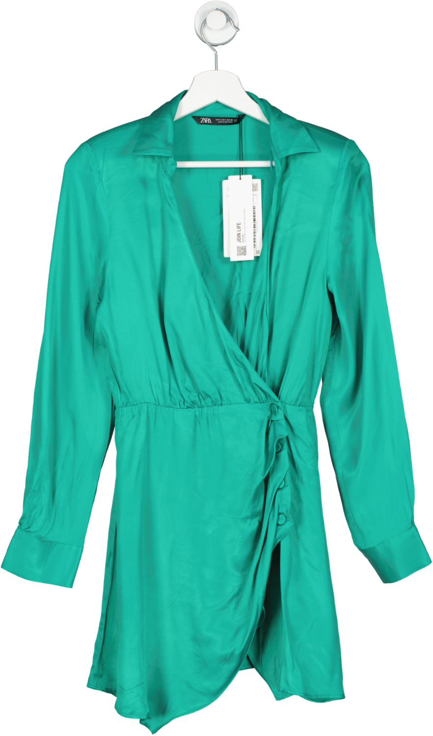 ZARA Green Padded Shoulder Satin Mini Dress BNWT  UK S