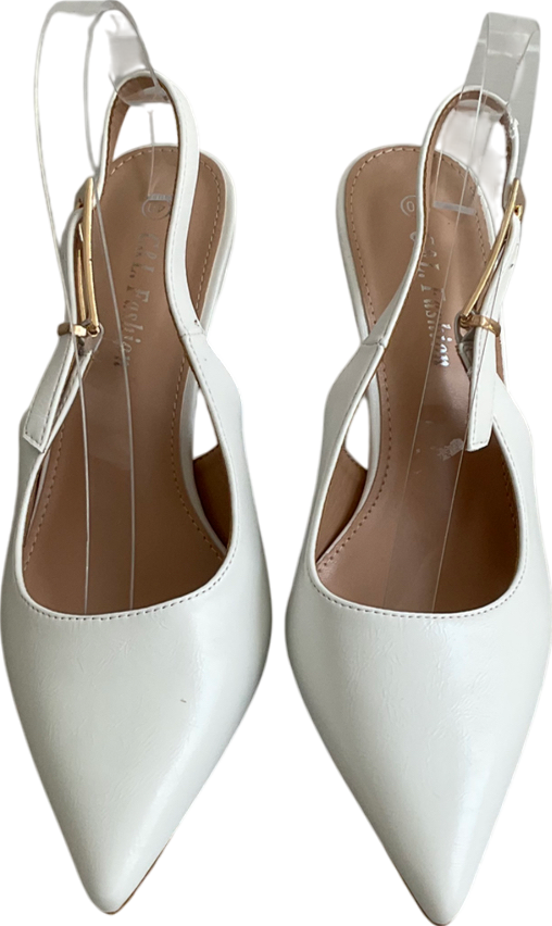 C&L Fashion White Pointed Toe Slingback Heels UK 7 EU 40 👠