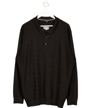 HUGO BOSS Long Sleeve Knitted Polo Shirt In Black UK XXL