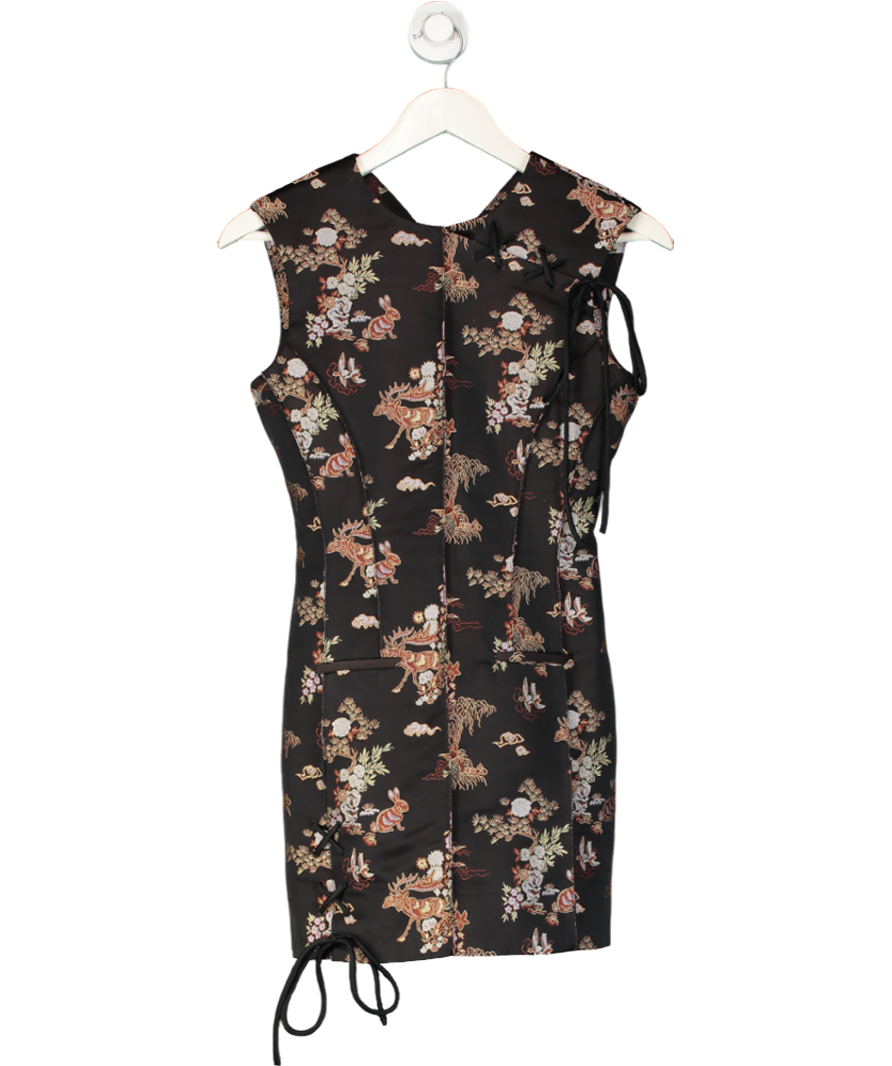 Acne Studios Black Mandarin Style Mini Dress With Rabbit And Moose Print - Size 32 UK XXXS