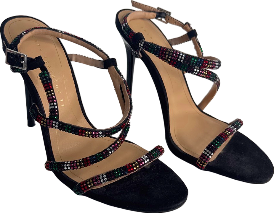 Zara Black/ Rainbow Crystal Strappy Heels EU 37 UK 4