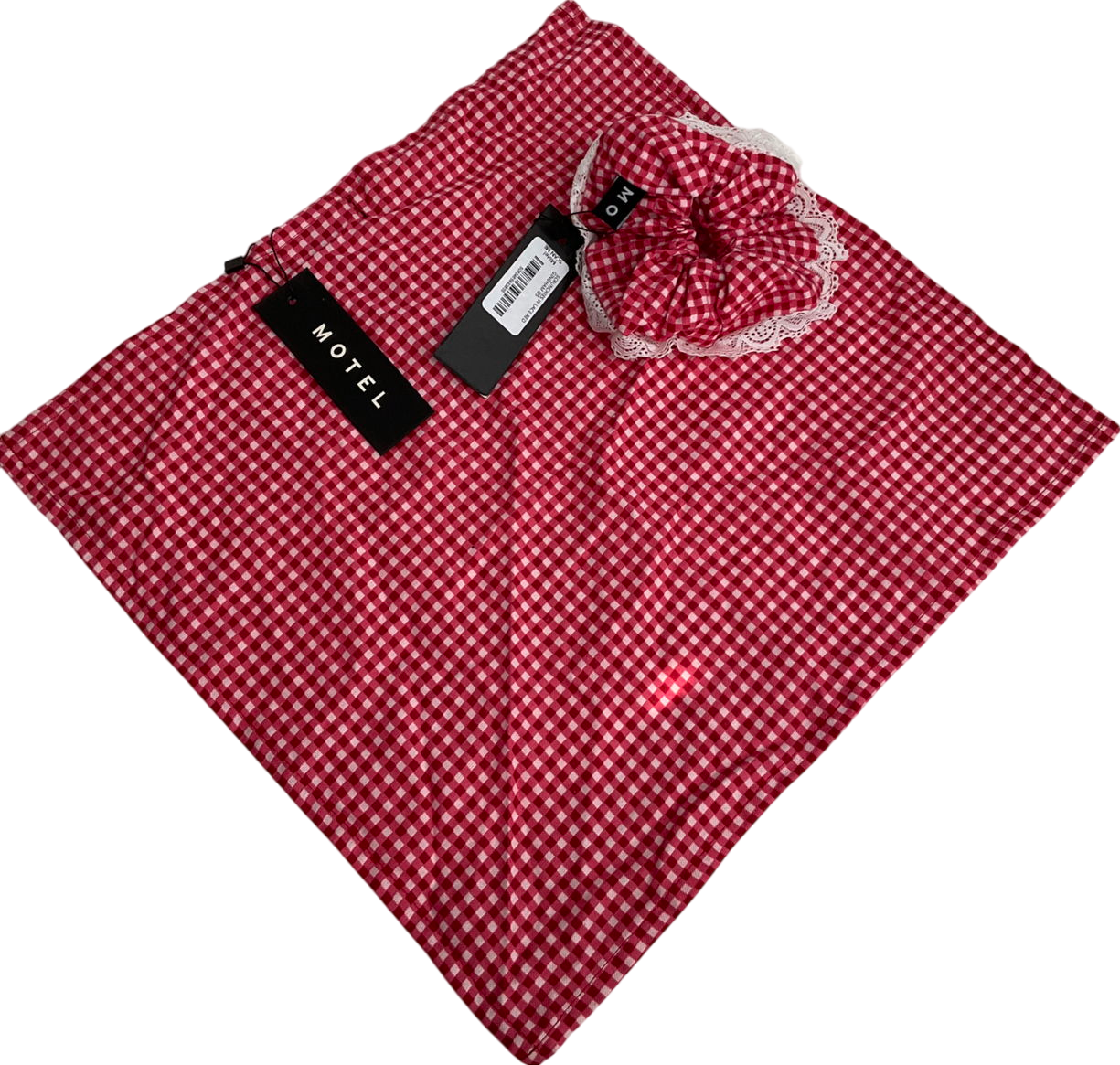 Motelrocks Scrunchie With Lace Red Gingham And Cloth One Size