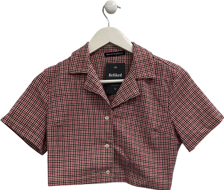 Brandy Melville Pink Cropped Gingham Shirt UK XS