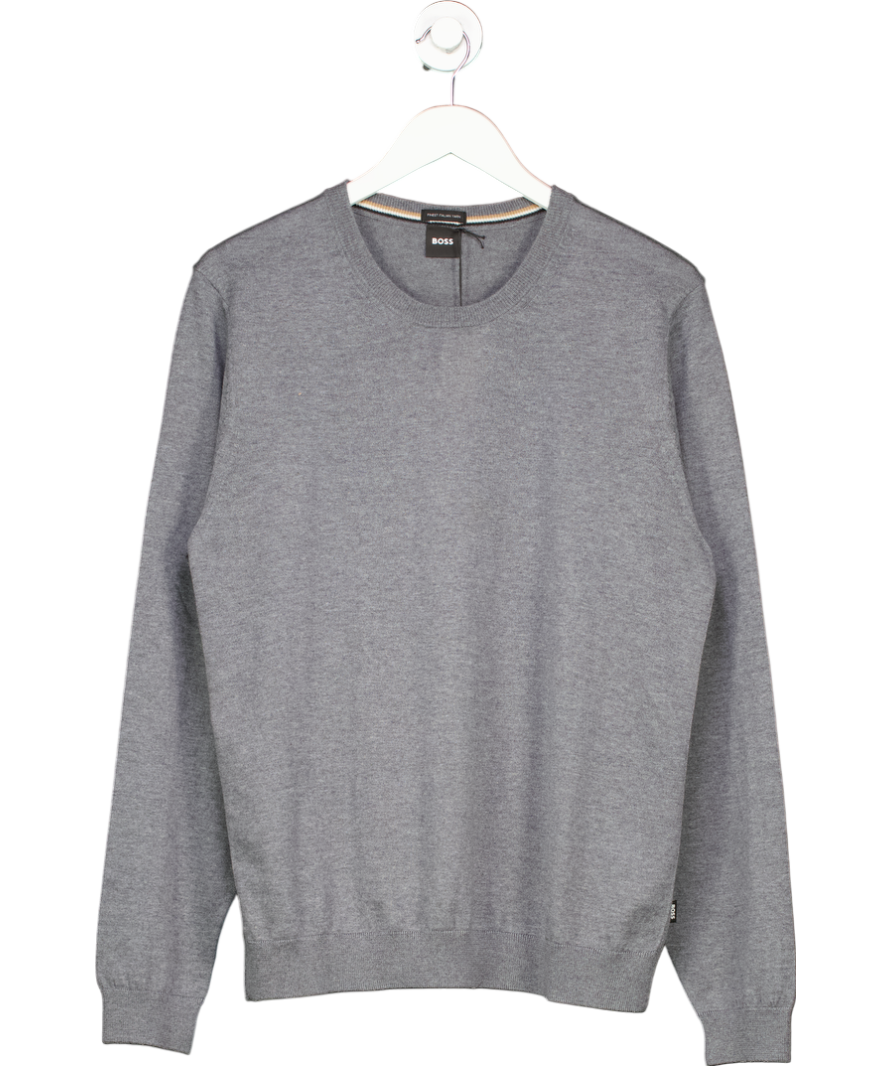 BOSS Grey Merino Wool Slim Fit Sweater UK L