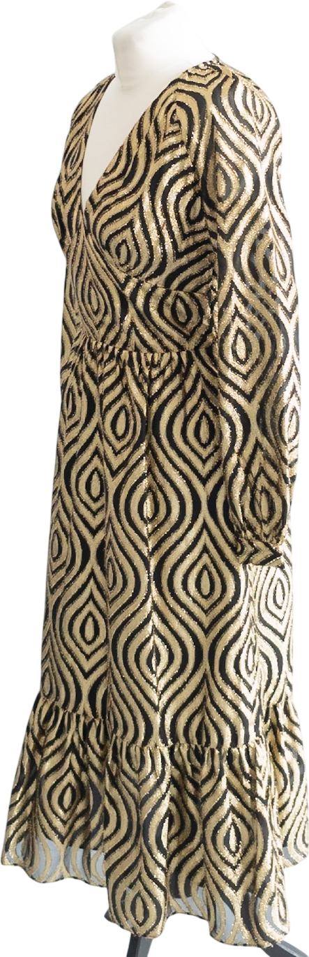 MICHAEL Michael Kors Black & Gold Lurex Long Sleeve Midi Dress Us4 UK 8