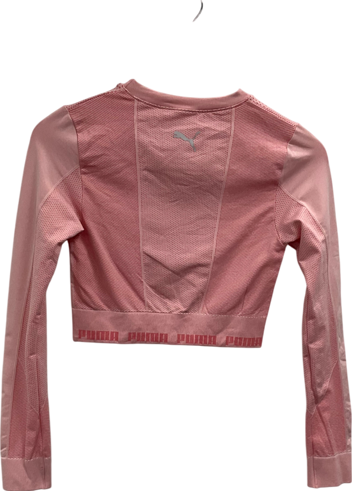 Puma Pink Evoknit Seamless Ls Crop Top UK S