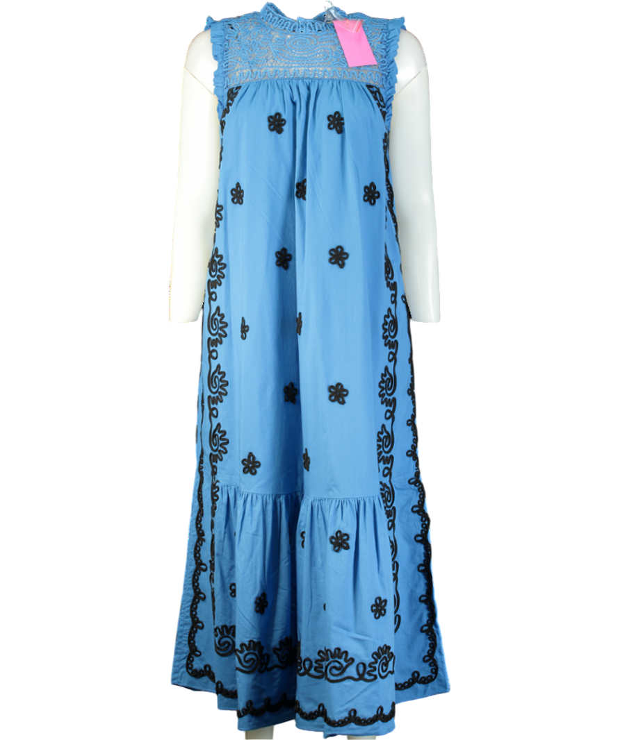 Rhode Resort Blue Lotta Dress In Pacific Rennes Applique UK S