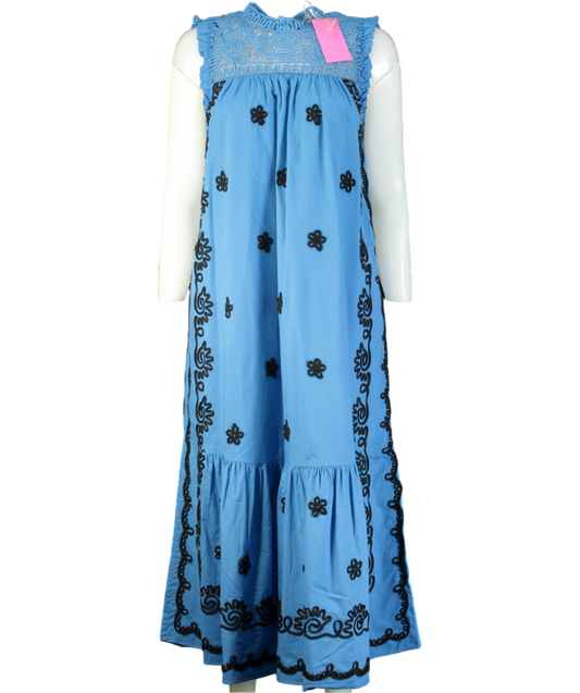 Rhode Resort Blue Lotta Dress In Pacific Rennes Applique UK S