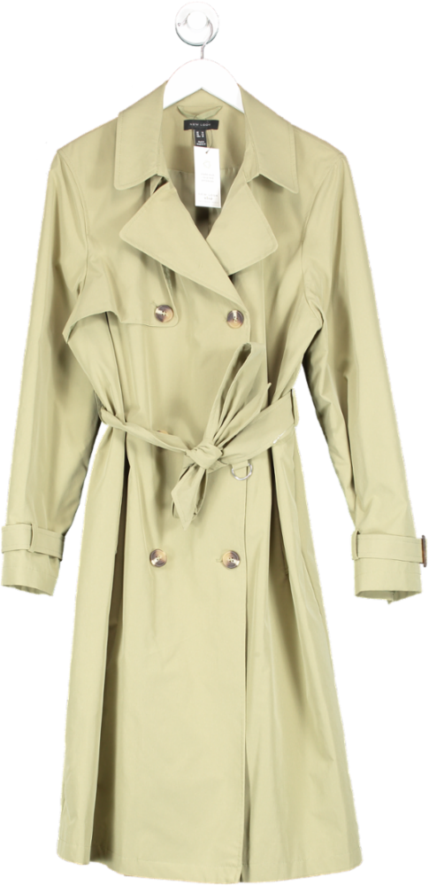 New Look Green Khaki Formal Belted Trench Coat UK 14