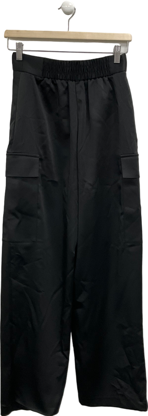 River Island Black Satin Cargo Trousers UK 6